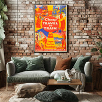 Vibrant Vintage Train Travel Holiday Art Print - Travel Poster PosterGoat