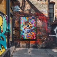 Vibrant Whimsical Cat Art Poster - Abstract, Artistic, or Pop Culture Poster PosterGoat