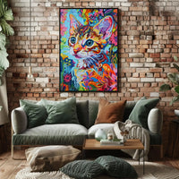 Vibrant Whimsical Cat Art Poster - Abstract, Artistic, or Pop Culture Poster PosterGoat