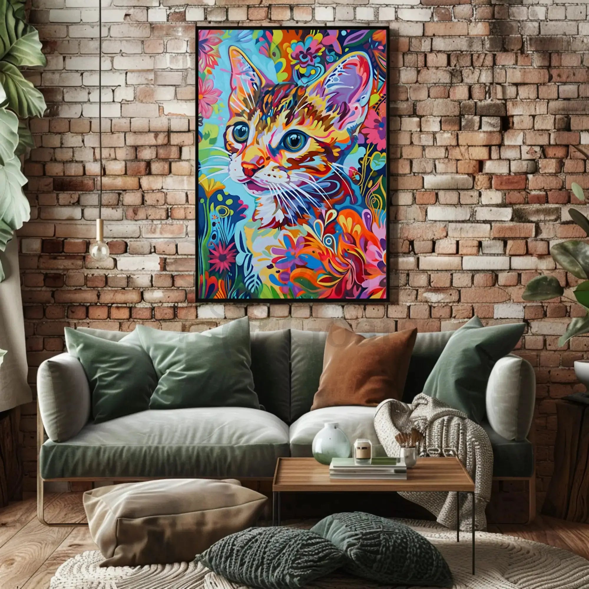 Vibrant Whimsical Cat Art Poster - Abstract, Artistic, or Pop Culture Poster PosterGoat