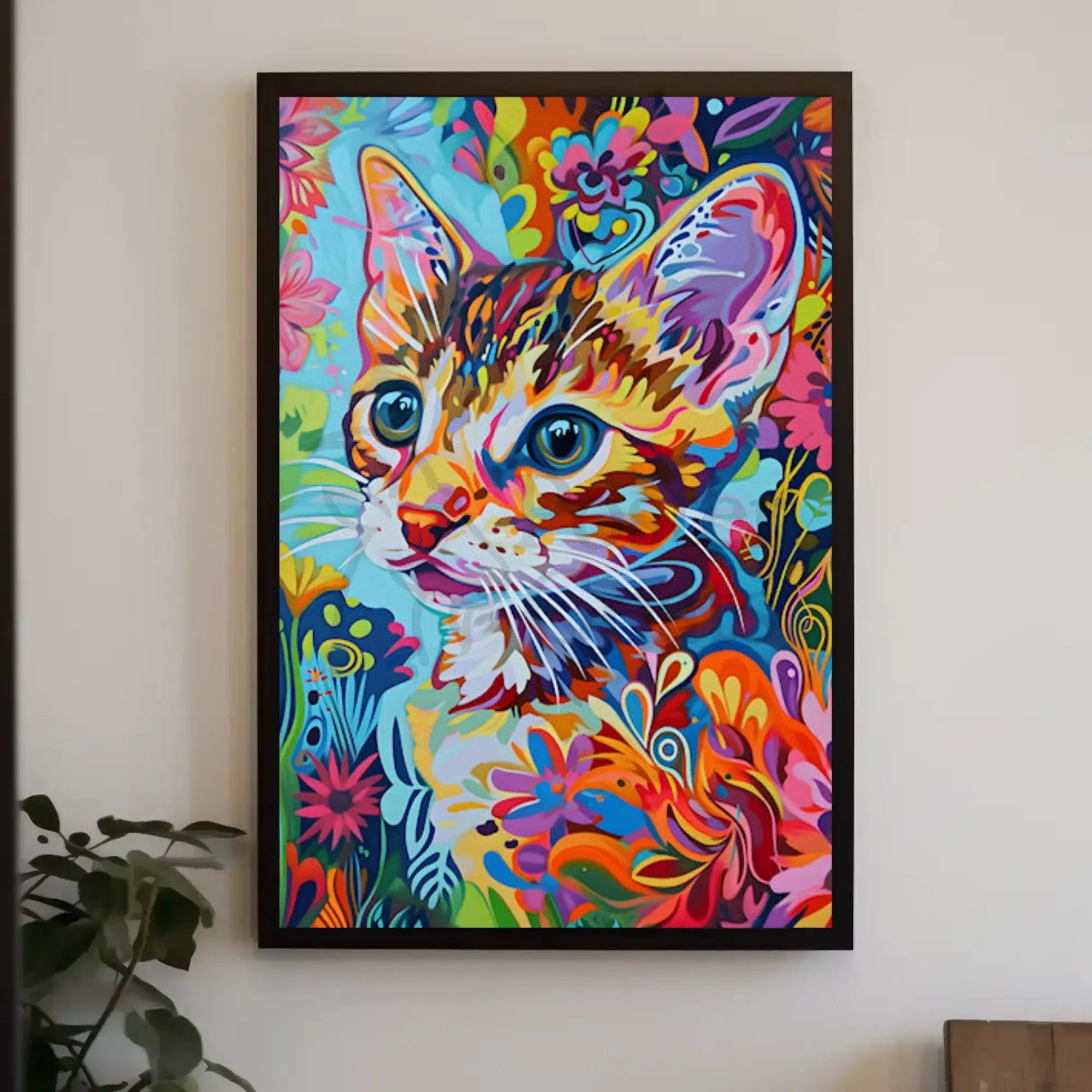 Vibrant Whimsical Cat Art Poster - Abstract, Artistic, or Pop Culture Poster PosterGoat