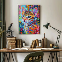 Vibrant Whimsical Cat Art Poster - Abstract, Artistic, or Pop Culture Poster PosterGoat