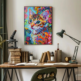 Vibrant Whimsical Cat Art Poster - Abstract, Artistic, or Pop Culture Poster PosterGoat