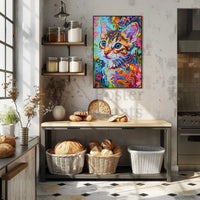 Vibrant Whimsical Cat Art Poster - Abstract, Artistic, or Pop Culture Poster PosterGoat