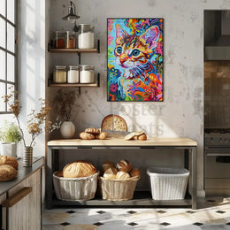 Vibrant Whimsical Cat Art Poster - Abstract, Artistic, or Pop Culture Poster PosterGoat