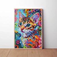 Vibrant Whimsical Cat Art Poster - Abstract, Artistic, or Pop Culture Poster PosterGoat