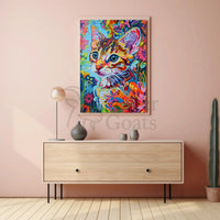 Vibrant Whimsical Cat Art Poster - Abstract, Artistic, or Pop Culture Poster PosterGoat