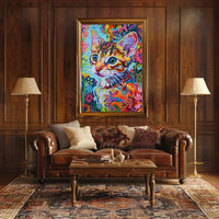 Vibrant Whimsical Cat Art Poster - Abstract, Artistic, or Pop Culture Poster PosterGoat