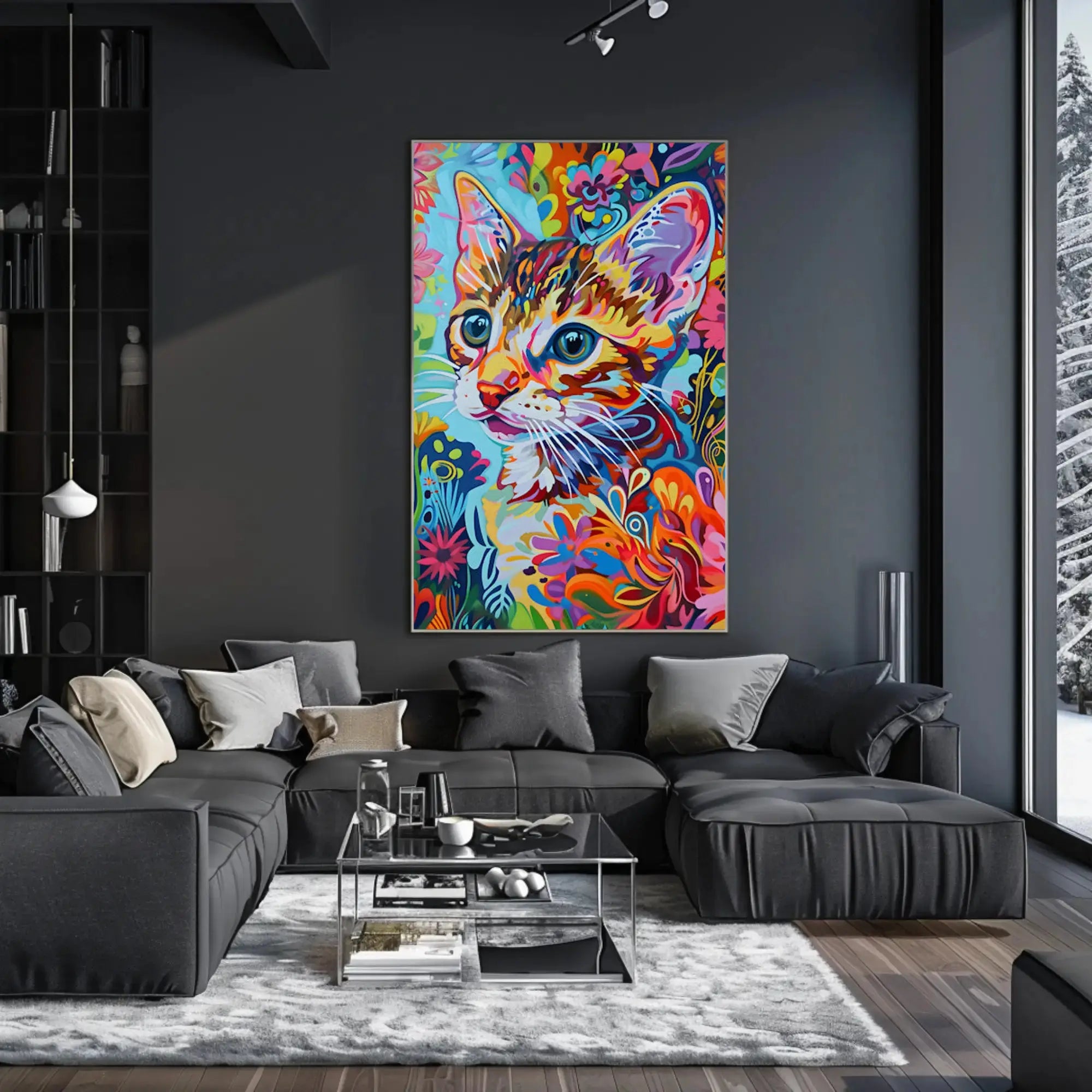 Vibrant Whimsical Cat Art Poster - Abstract, Artistic, or Pop Culture Poster PosterGoat