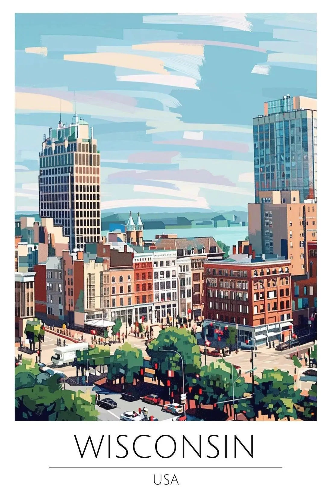 Vibrant Wisconsin Cityscape Artistic Abstract, Artistic, or Pop Culture Poster PosterGoat