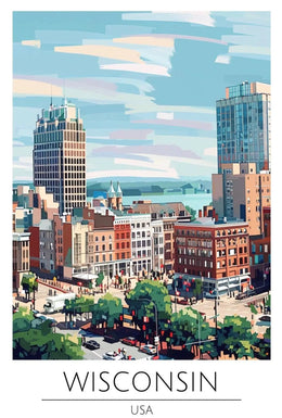 Vibrant Wisconsin Cityscape Artistic Abstract, Artistic, or Pop Culture Poster PosterGoat