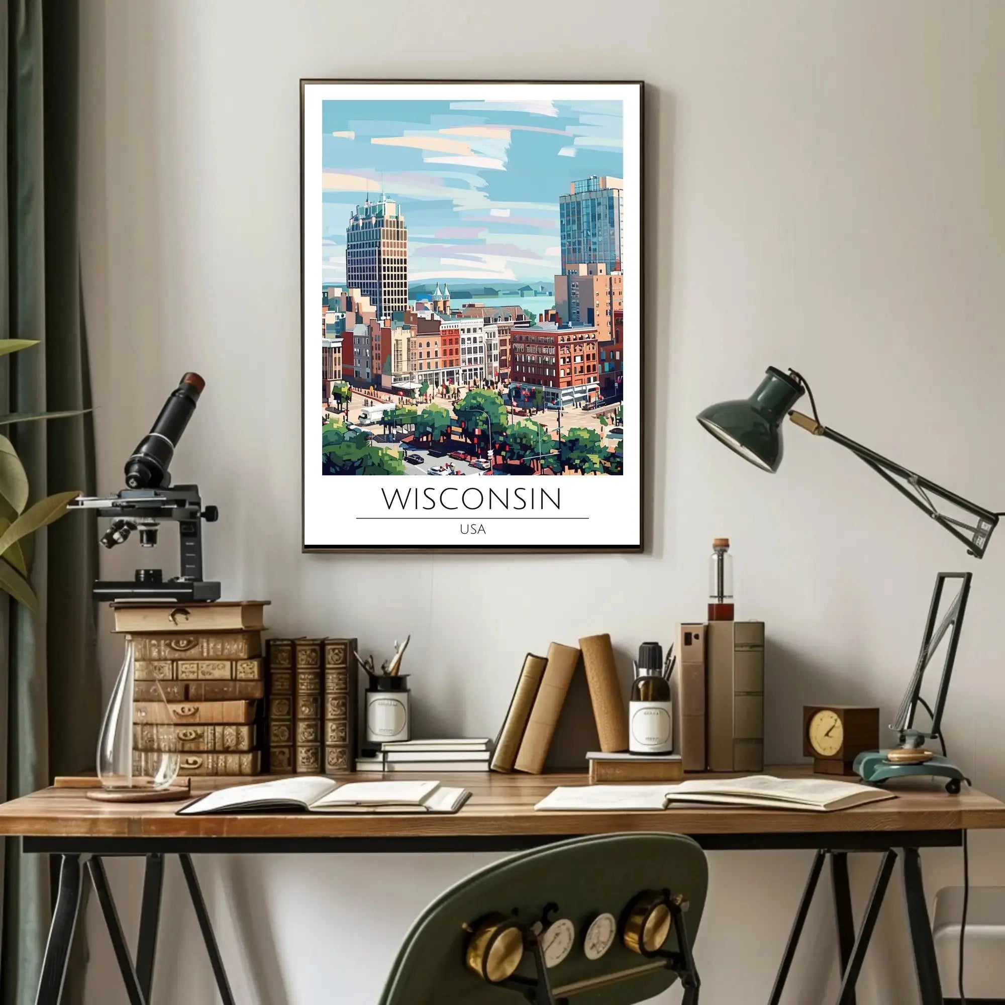 Vibrant Wisconsin Cityscape Artistic Abstract, Artistic, or Pop Culture Poster PosterGoat