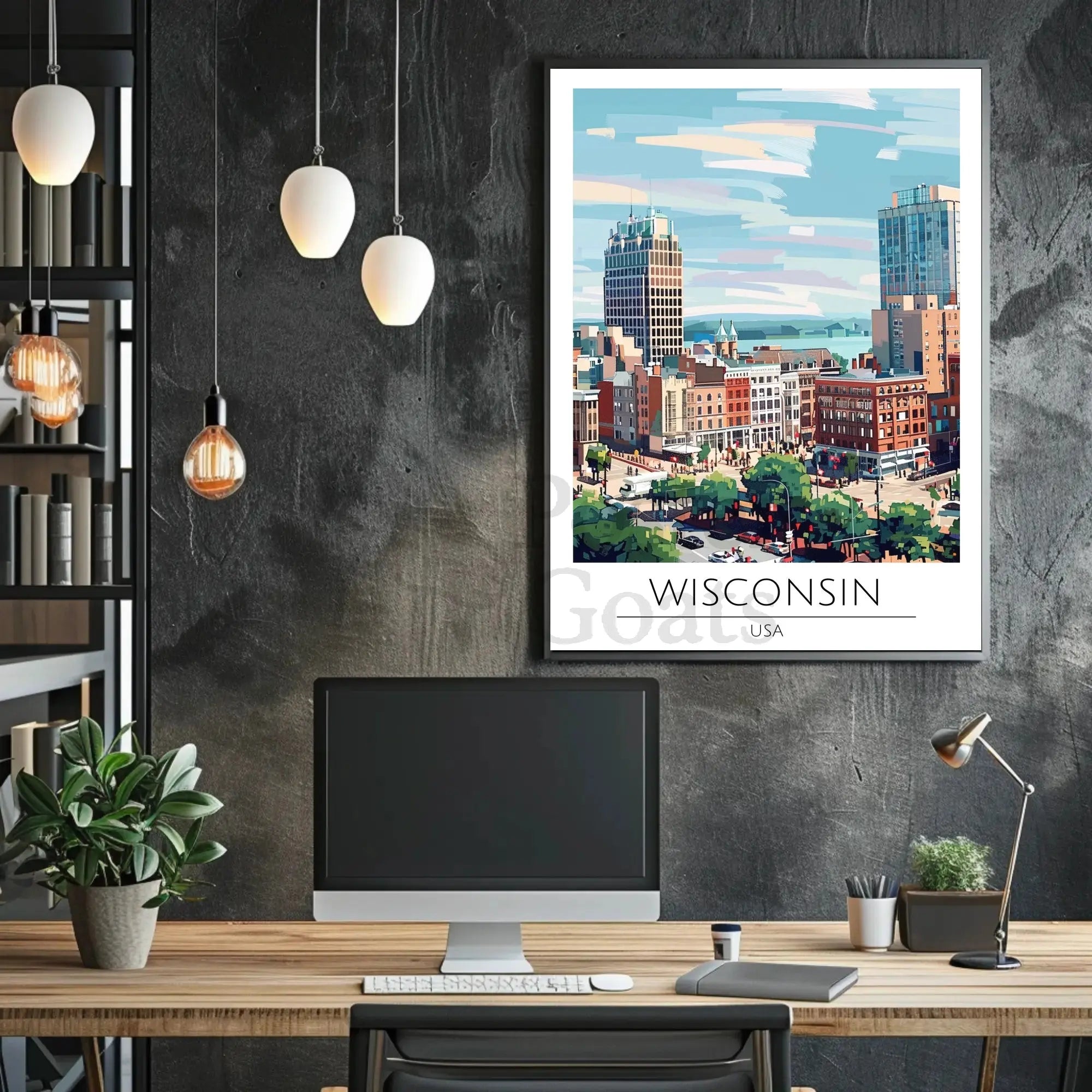 Vibrant Wisconsin Cityscape Artistic Abstract, Artistic, or Pop Culture Poster PosterGoat