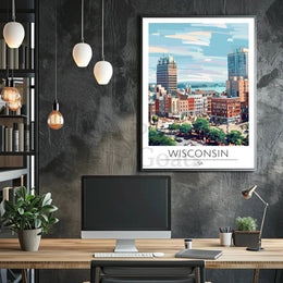 Vibrant Wisconsin Cityscape Artistic Abstract, Artistic, or Pop Culture Poster PosterGoat