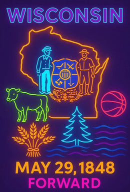 Vibrant Wisconsin Heritage Neon Art Cultural or Heritage Poster PosterGoat
