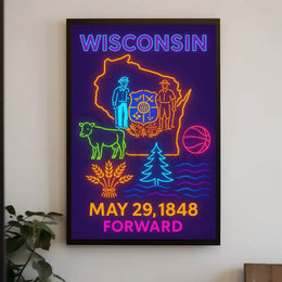 Vibrant Wisconsin Heritage Neon Art Cultural or Heritage Poster PosterGoat