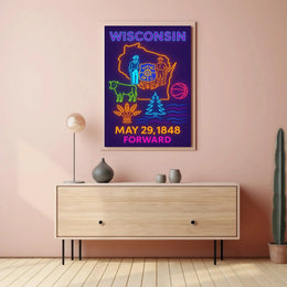 Vibrant Wisconsin Heritage Neon Art Cultural or Heritage Poster PosterGoat