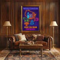 Vibrant Wisconsin Heritage Neon Art Cultural or Heritage Poster PosterGoat