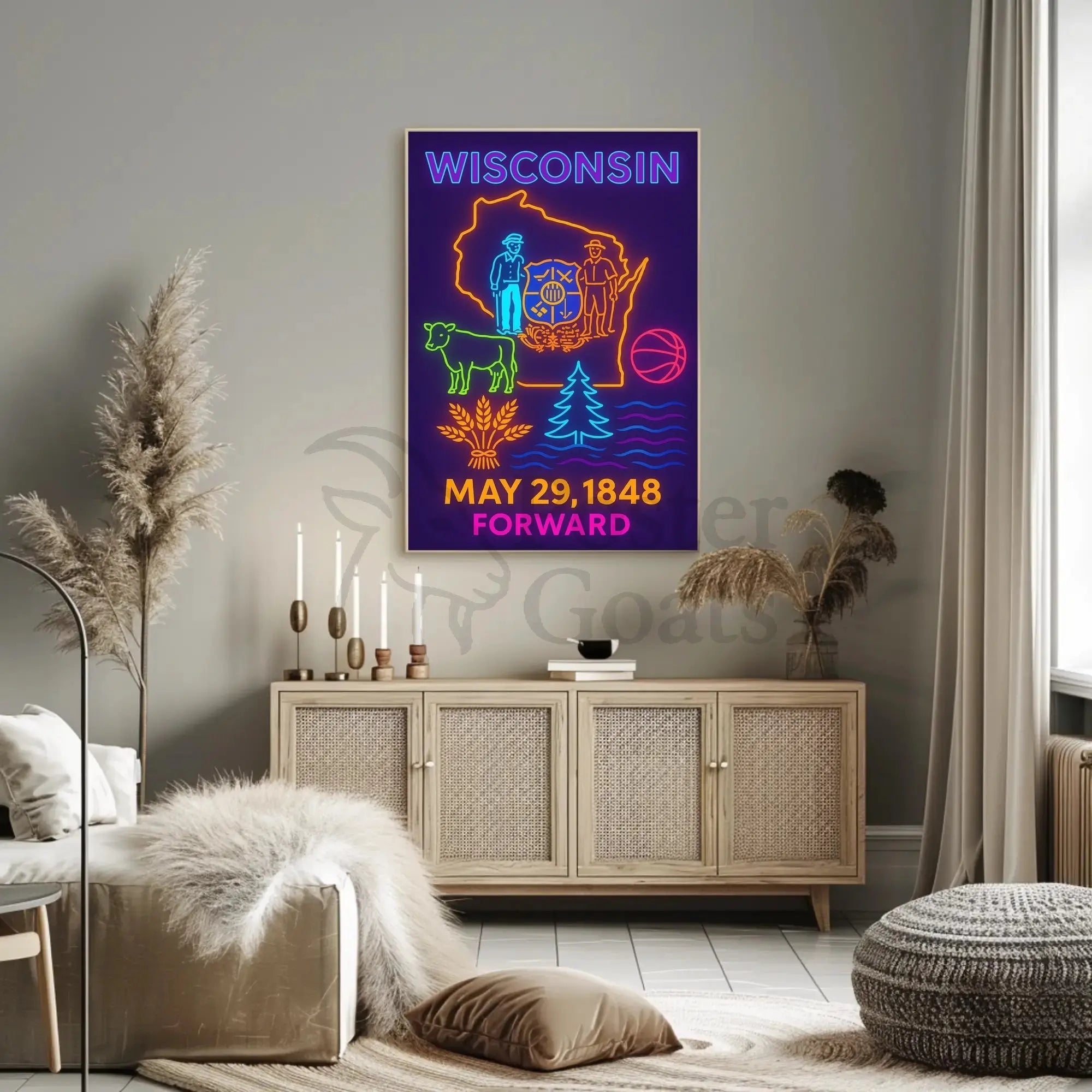 Vibrant Wisconsin Heritage Neon Art Cultural or Heritage Poster PosterGoat