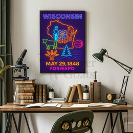 Vibrant Wisconsin Heritage Neon Art Cultural or Heritage Poster PosterGoat