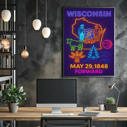 Vibrant Wisconsin Heritage Neon Art Cultural or Heritage Poster PosterGoat