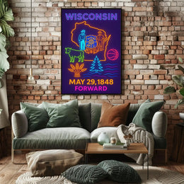 Vibrant Wisconsin Heritage Neon Art Cultural or Heritage Poster PosterGoat