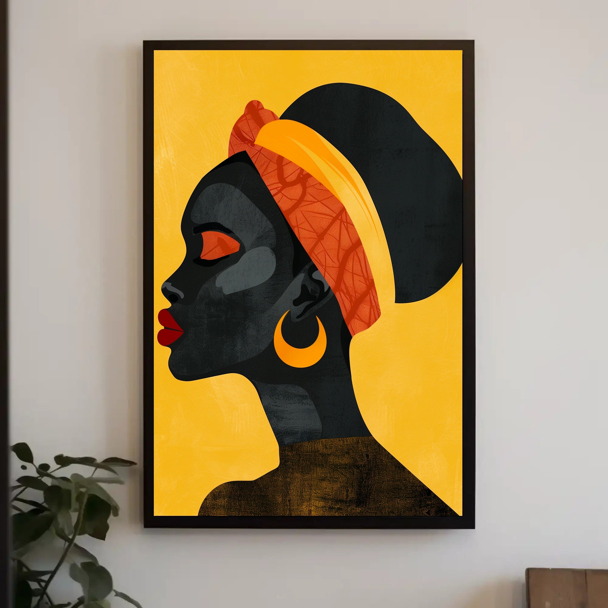 Vibrant Woman in Profile with Modern Cultural Flair: Artistic Poster PosterGoat