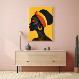 Vibrant Woman in Profile with Modern Cultural Flair: Artistic Poster PosterGoat