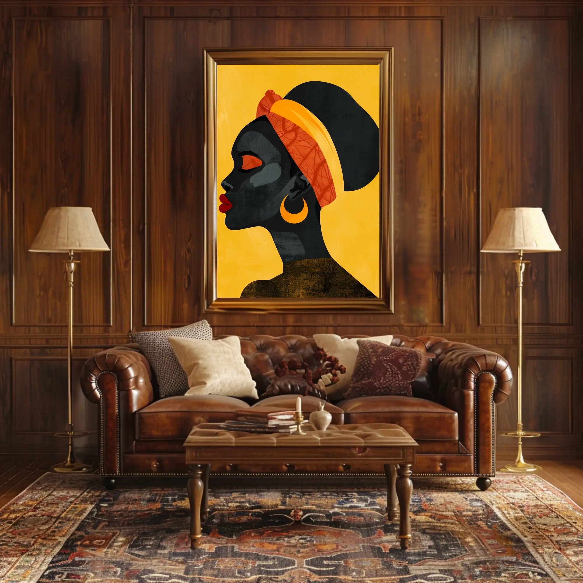 Vibrant Woman in Profile with Modern Cultural Flair: Artistic Poster PosterGoat