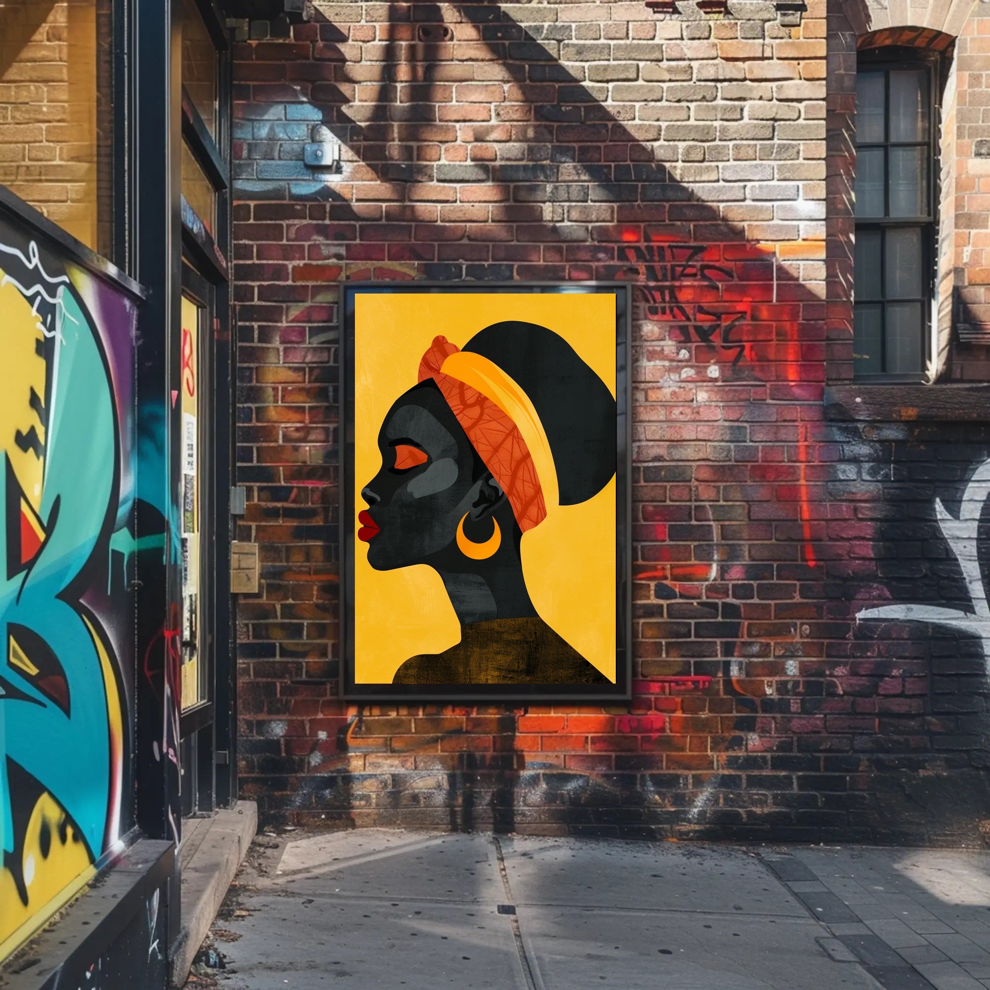 Vibrant Woman in Profile with Modern Cultural Flair: Artistic Poster PosterGoat