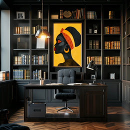 Vibrant Woman in Profile with Modern Cultural Flair: Artistic Poster PosterGoat