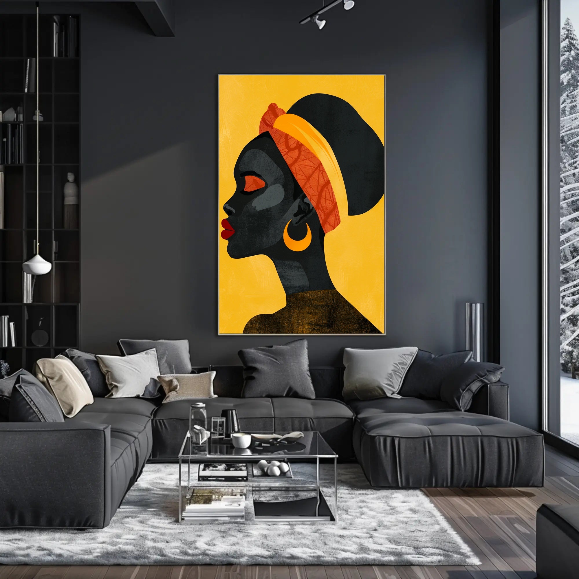 Vibrant Woman in Profile with Modern Cultural Flair: Artistic Poster PosterGoat