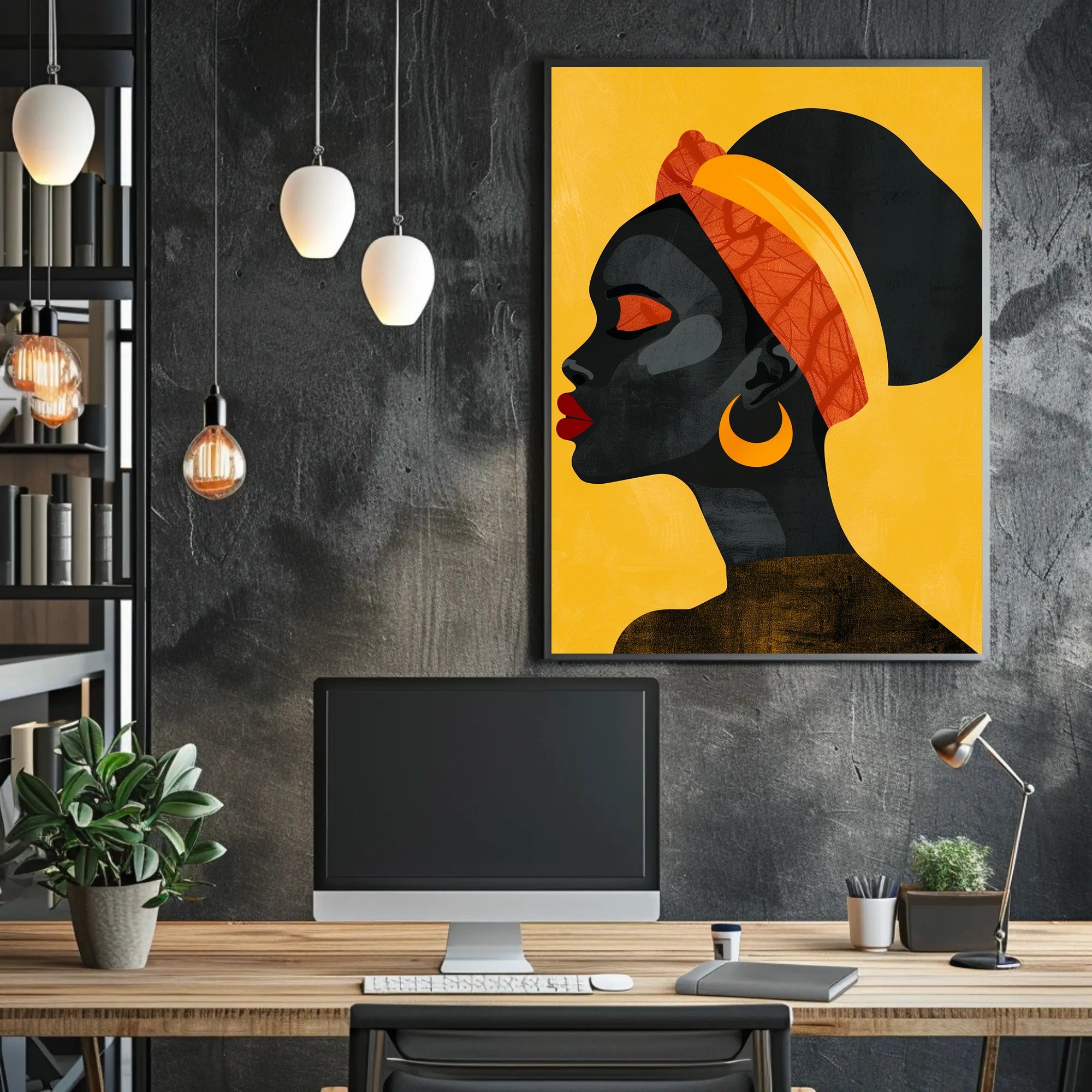 Vibrant Woman in Profile with Modern Cultural Flair: Artistic Poster PosterGoat