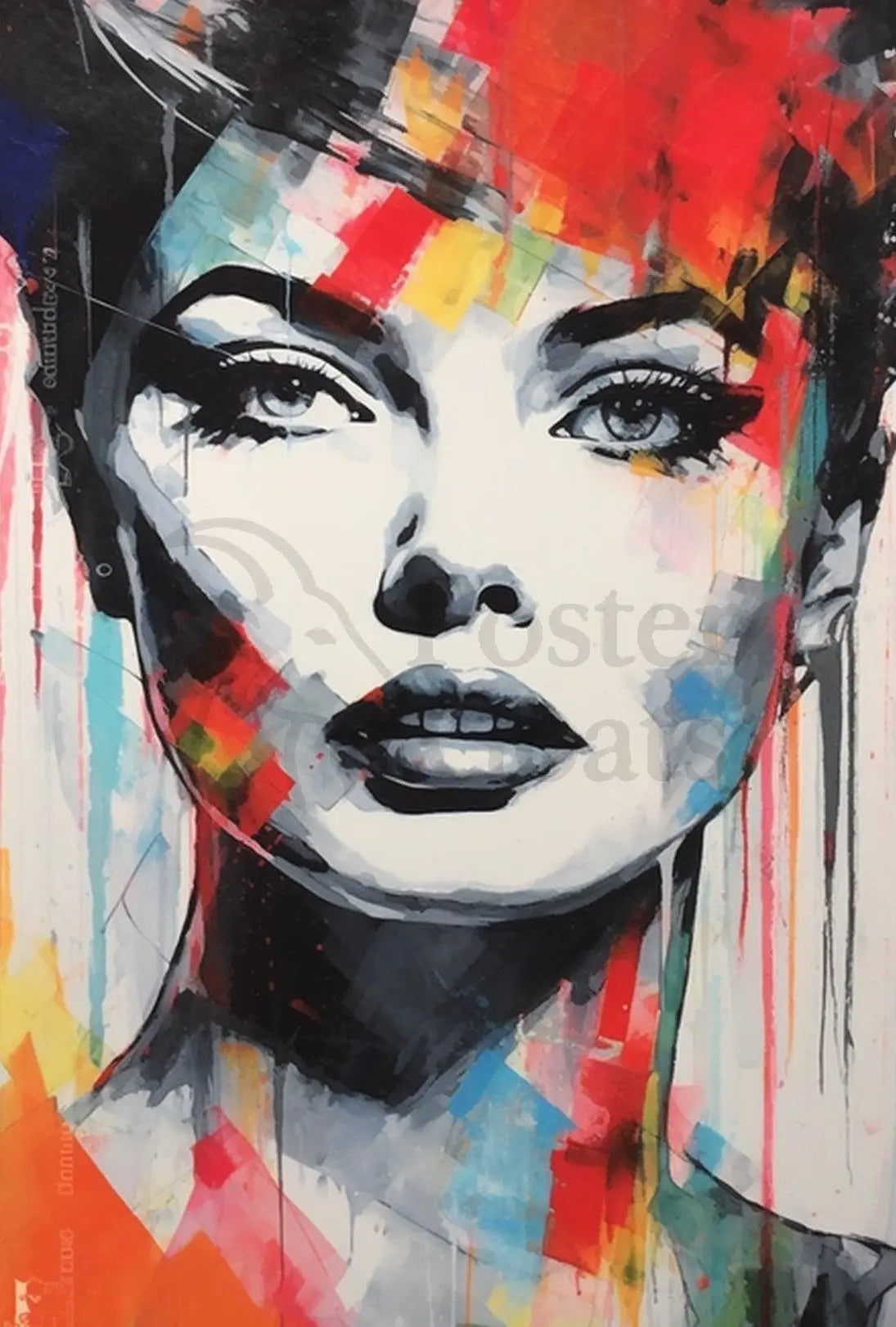 Vibrant Woman's Face Abstract Pop Culture Poster PosterGoat
