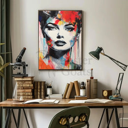 Vibrant Woman's Face Abstract Pop Culture Poster PosterGoat