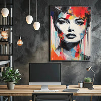 Vibrant Woman's Face Abstract Pop Culture Poster PosterGoat