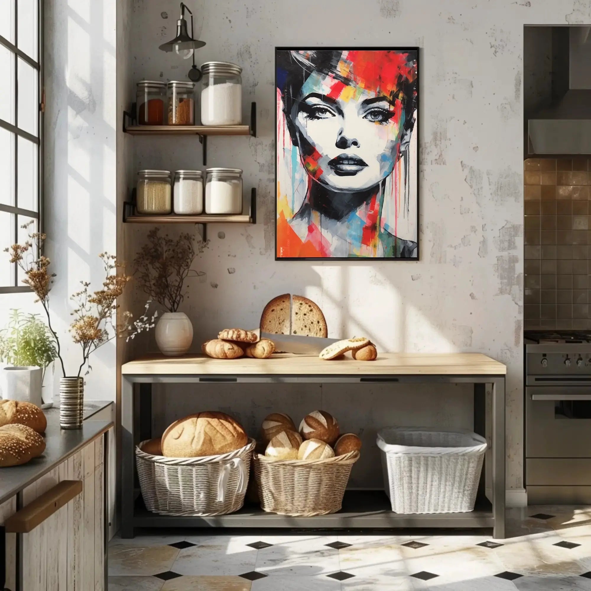 Vibrant Woman's Face Abstract Pop Culture Poster PosterGoat