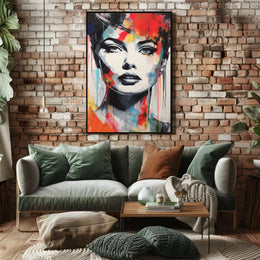 Vibrant Woman's Face Abstract Pop Culture Poster PosterGoat