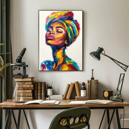 Vibrant Woman's Portrait in Abstract Artistic Poster PosterGoat