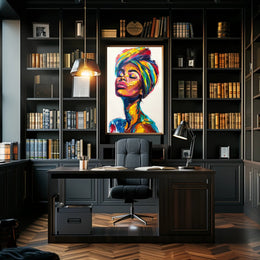 Vibrant Woman's Portrait in Abstract Artistic Poster PosterGoat