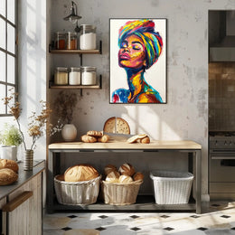 Vibrant Woman's Portrait in Abstract Artistic Poster PosterGoat