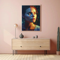 Vibrant Woman's Portrait with Nature Glow Artistic Poster PosterGoat