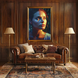 Vibrant Woman's Portrait with Nature Glow Artistic Poster PosterGoat
