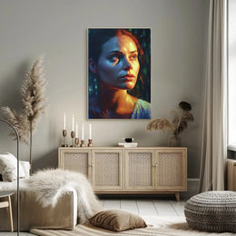 Vibrant Woman's Portrait with Nature Glow Artistic Poster PosterGoat