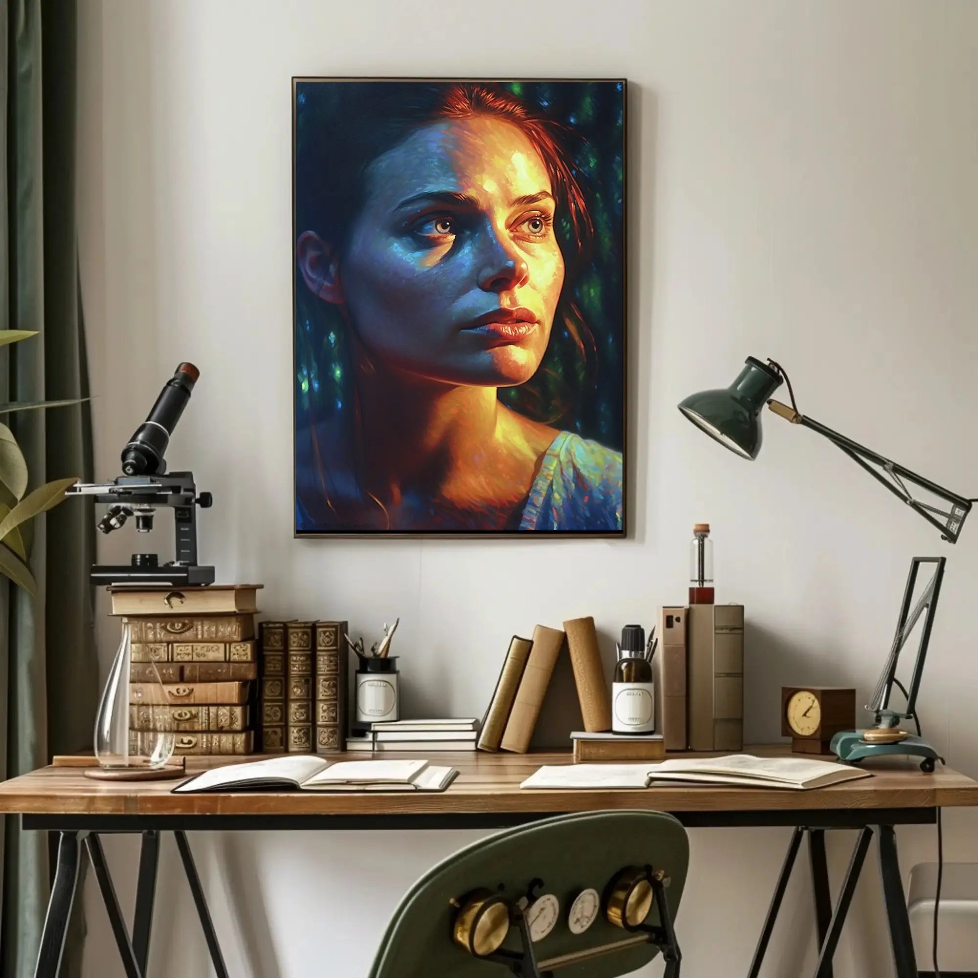Vibrant Woman's Portrait with Nature Glow Artistic Poster PosterGoat