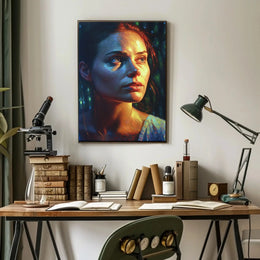 Vibrant Woman's Portrait with Nature Glow Artistic Poster PosterGoat