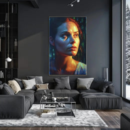 Vibrant Woman's Portrait with Nature Glow Artistic Poster PosterGoat