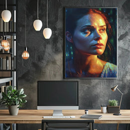 Vibrant Woman's Portrait with Nature Glow Artistic Poster PosterGoat