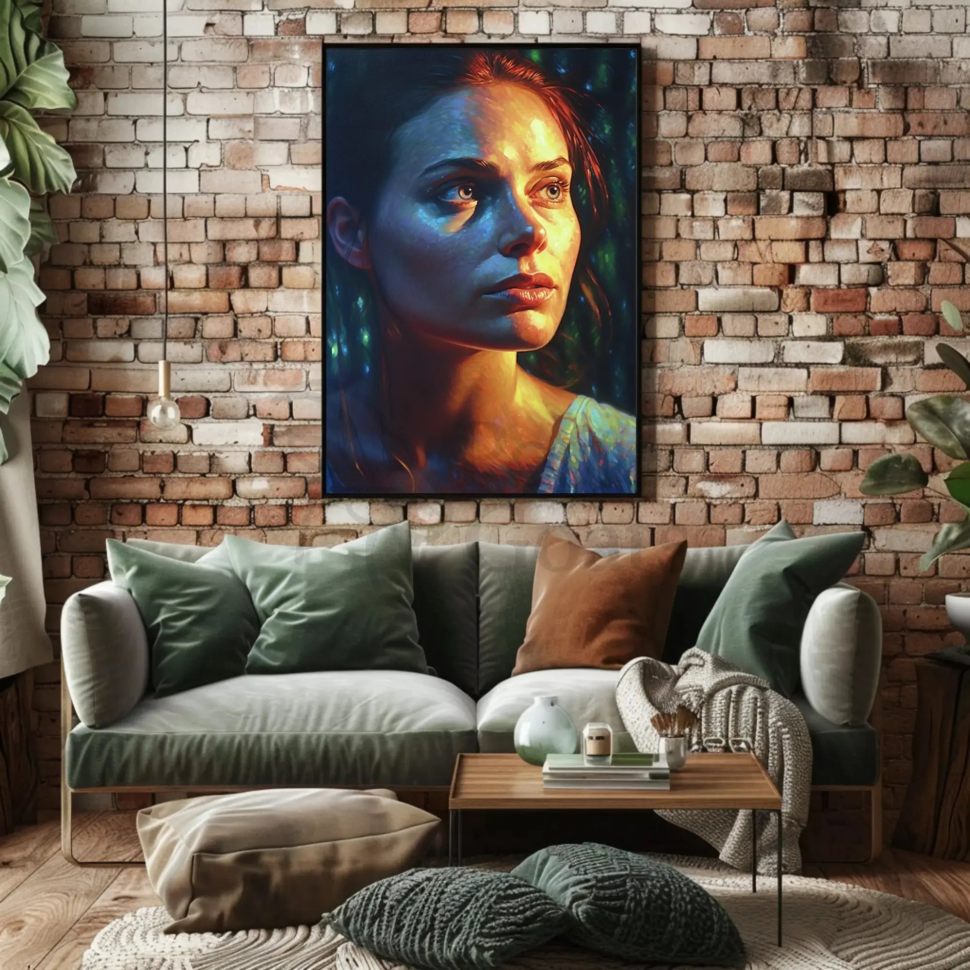 Vibrant Woman's Portrait with Nature Glow Artistic Poster PosterGoat