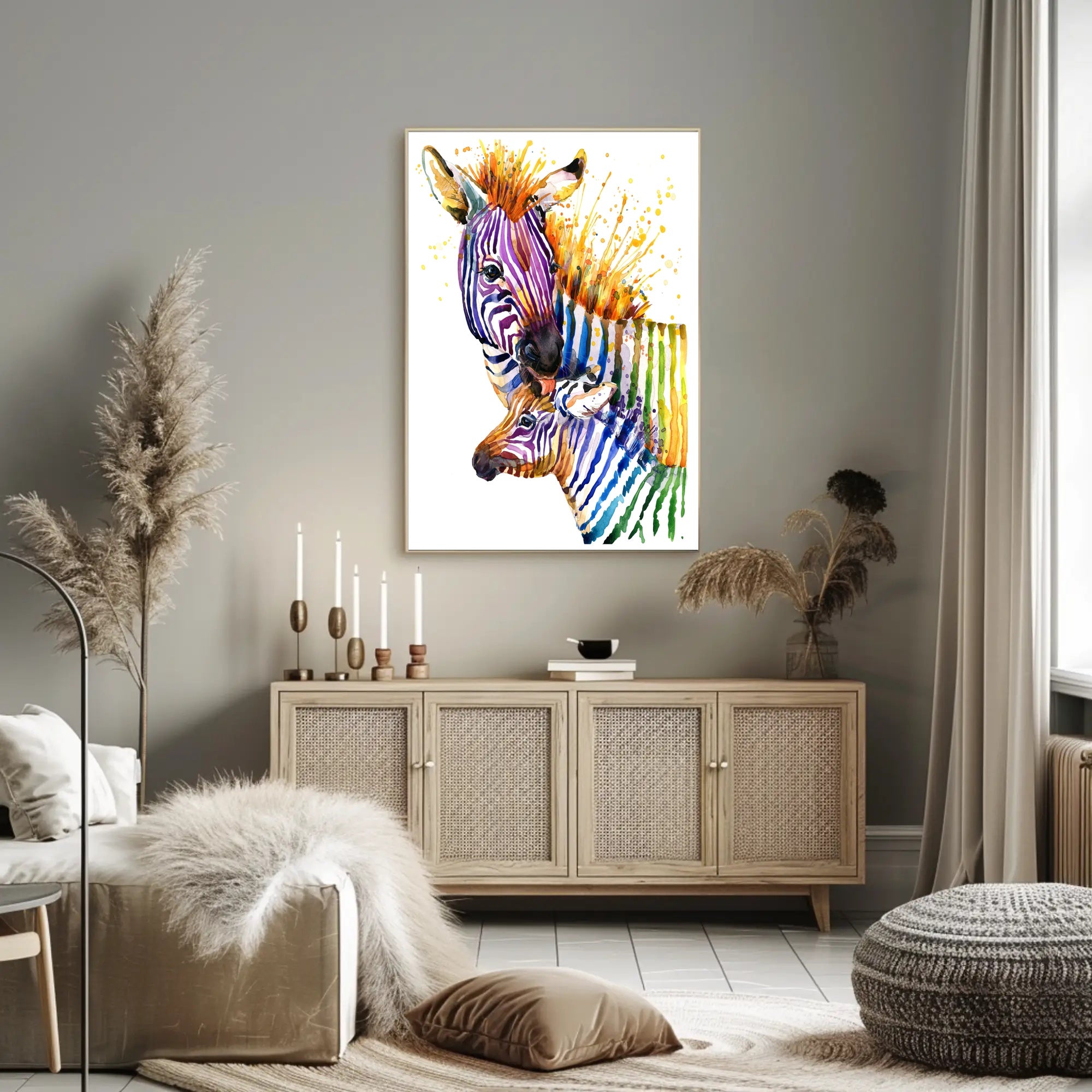Vibrant Zebra Watercolor Art Print - Abstract or Artistic Poster PosterGoat
